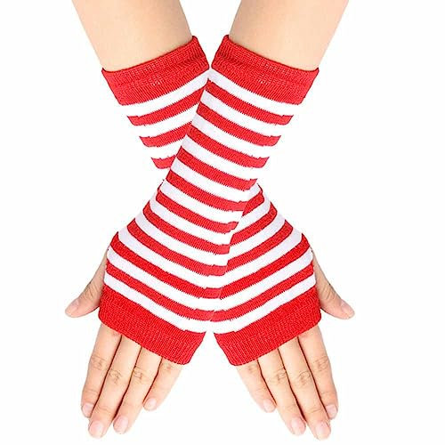 SHTGOI 2 Paar Fingerlose Handschuhe Gestrickte streift Pulswärmer Warme Armlinge mit Daumenloch Bunte Handstulpen Lang Weicher Arm Wärmer Winter-Handschuhe für Männer Frauen zum Tippen Fahren 16#
