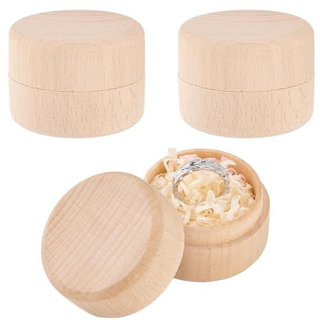 FINGERINSPIRE Mini Boîte Ronde en Bois de Hêtre BurlyWood (4.7x3.5cm) pour Rangement de Bague, Bijoux, Boucles D'Oreilles, Bibelots et Demande en Mariage