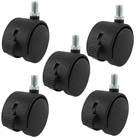 BULINO Ruote Girevoli for Mobili,Ruote Gemelle da 2 con Freno a Stelo Filettato M10 Ruote Girevoli in Nylon con Freno di Bloccaggio for Carrello a Scaffale Nero, 5 Pezzi