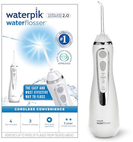 Waterpik Cordless Advanced Water Flosser, 3 Pressure Settings, Dental Plaque Removal Tool, Ideal for Travel or Small Bathrooms, USB Charger, White, WP-580UK
