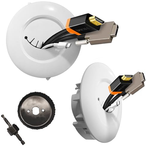 Groword TV Cord Hider Kit for Wall Mount, Cable Management System With 2 Pass Throughs and Hole Saw Drill Attachment for Easy Install (White)