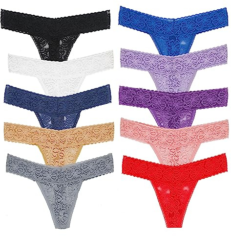 Deigecil 10er Pack Spitze Strings Tangas Damen Set Unterhosen Sexy Unterw?sche Frau Lingerie Thongs for Women Dessous Mehrpack S-4XL