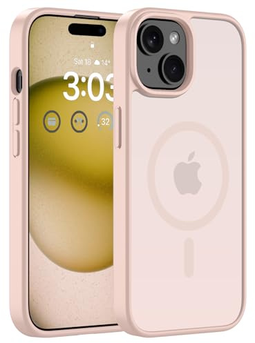 ORDA Magnetisch Hülle für iPhone 15 6,1 Zoll Kompatibel mit MagSafe,für iPhone 15 Case Durchscheinende Matt Handyhülle Rückseite Dünn Stoßfest Schutzhülle Rosa