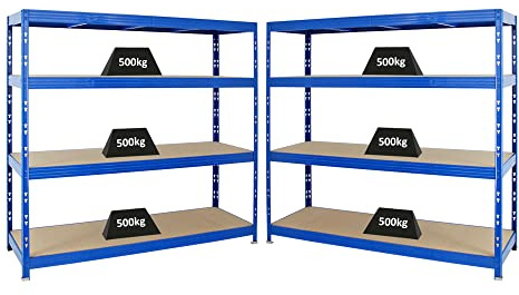 PROREGAL Mega Deal | 2X Profi Schwerlastregal Rhino | HxBxT 180x160x60cm | 4 Spanplatten-Ebenen 8mm | Fachlast 500kg | Blau-Orange | Garagenregal Lagerregal Steckregal Weitspannregal