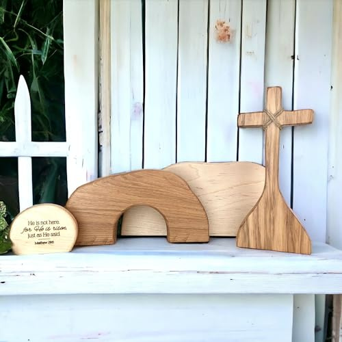 Didyts Decorazione Pasquale in Legno, Statua Puzzle della Croce di Gesù, Display del Sepolcro Vuoto, Decorazione per la Casa Cristiana per Pasqua