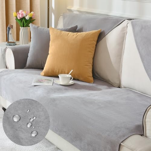 Alishomtll Sofabezug 1/2/3/4 Sitzer, Universelle Wasserdicht Sofa Überzug Ecksofa, L Form Couch Überzug, Hund Katze Anti-rutsch Sofaüberwurfe Sofaschoner für Wohnzimmer (Hellgrau, 70x120cm)