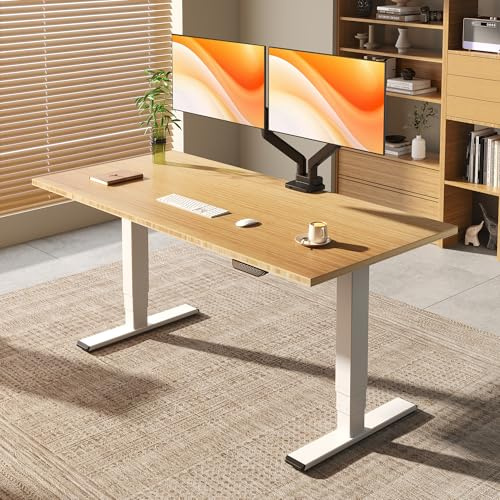 FLEXISPOT E6 MAX Bamboo 72x30 Inch Dual Motor 3-Stage Heavy Duty Standing Desk, 330lbs Weight Capacity, Height Adjustable Desk w/Cable Management & Wheels (Solid Bamboo Desktop + White Frame)