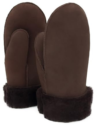 Rohn Moden Lammfell Handschuhe Nepal braun, Fäustlinge für Damen und Herren, Fausthandschuhe in Premiumqualität aus echtem mongolischem Lammfell