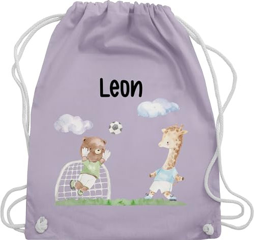 Turnbeutel Rucksack - Fußball Kinder mit Tieren und Namen Fußballmotiv - Unisize - Pastell Lila - kindersporttasche junge fussball geschenke jungen fußballrucksäcke für fussballfans