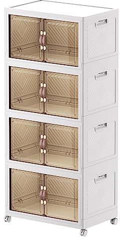 ELPHECO Faltbare Aufbewahrungsbox mit Deckel 4 Packs 110L Aufbewahrungsbox, Stapelbare Aufbewahrungsboxen mit Doppeltüren, Kunststoff-Aufbewahrungsbehälter mit Rädern, 70x46x156cm