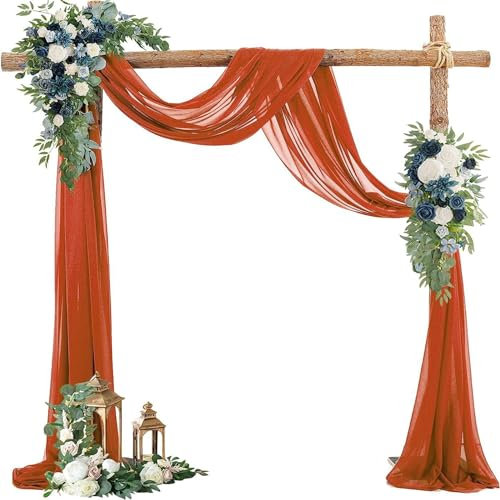 Lukery 1 Paneele Hochzeit Vorhang Hochzeitsbogen, Querbehang Gardine Freihanddeko Himmelbett Vorhänge Stoff Tüll Transparent Voile für Hochzeit, Torbogen (75 * 700cm,Orange)