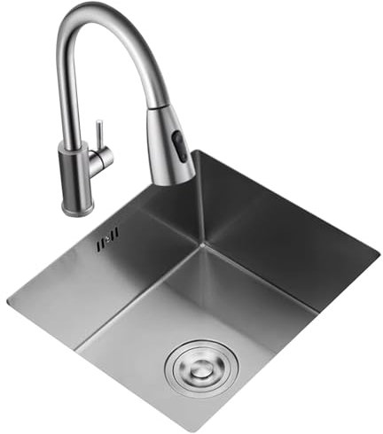Küchen Silbernes Edelstahlwaschbecken Mit Ausziehbarem Wasserhahn Kleines Minibar-Spülbecken Mit Schmalen Seiten Spülwasserbecken In Der Küche Unterbauwaschbecken, Einzelbecken Küchenspülen (Color :