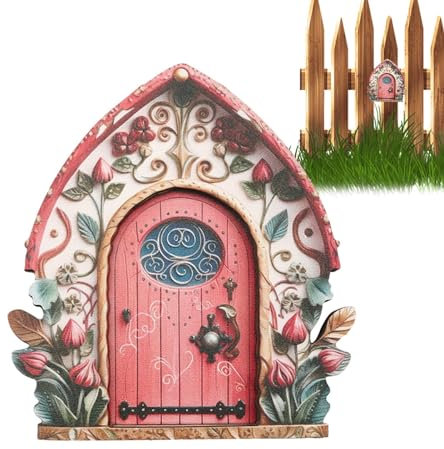 Generisch Puerta de hadas, puerta de duende – Mini puerta de hadas para jardín – adorable jardín de hadas miniaturas de jardín decoración de casa de hadas tronco de árbol
