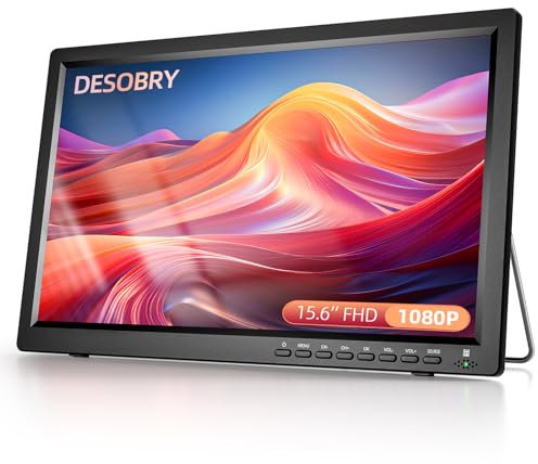 Desobry Portable TV 15.6 inch 1080P Rechargeable Battery Television with DVB-T2 Tuner with Antenna, Small 12v tv for campervan/camping/motorhomes/kitchen, Support USB HDMI AV input