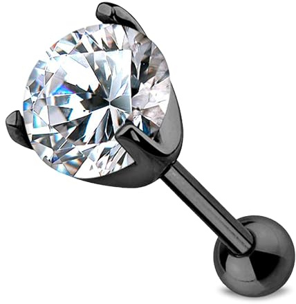 Stachelkleid Barbell Piercing Zirkonia Chirurgenstahl 316l 1,2 mm Stabstärke Rund Kugel Helix Tragus Lobe Ohrstecker Universal Conch Schick Glänzend Gewinde Innen Schwarz/Kristall, 4 mm