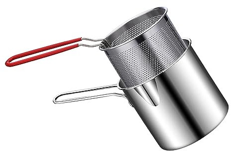 Mini freidora portátil de acero inoxidable con tamiz integrado, freidora eficaz para cocinas de gas, ideal para uso doméstico