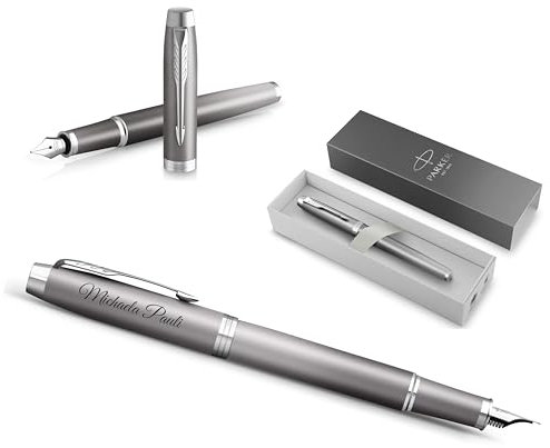 PARKER IM Rituals Grey Chrome Füllfederhalter mit Gravur | Premium Stift | Geschenkbox | personalisiertes Geschenk | | Geburtstag (Grey Chrome)