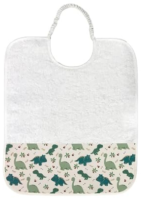 Panini Tessuti, Bavaglino Bavetta in spugna di puro cotone con elastico per la pappa e la merenda in asilo dimensioni 28x33 cm Fantasia Dinosauri