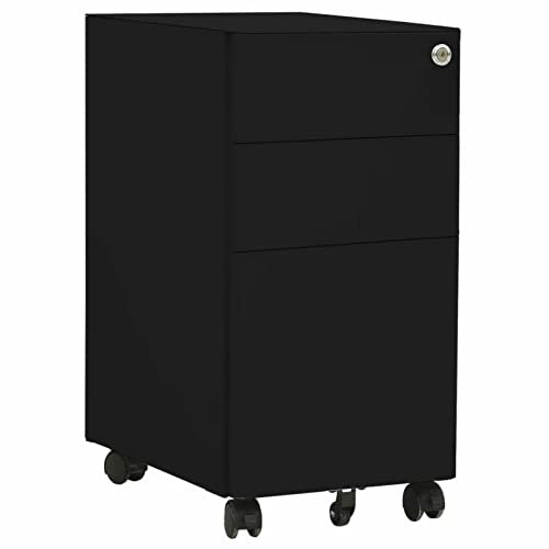 Iiaky Aktenschrank mit Rollen Schwarz 30x45x59 cm Stahl BüRoschrank AktenschräNke Spind Schrank Lagerschrank Werkzeugschrank