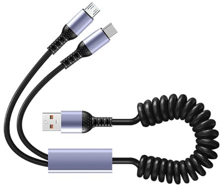 HENANX Spring Coils Charging Cord For MicroUSB Phones/Tablets 66W Fast Speed Charging Type C Data Syncs Cable