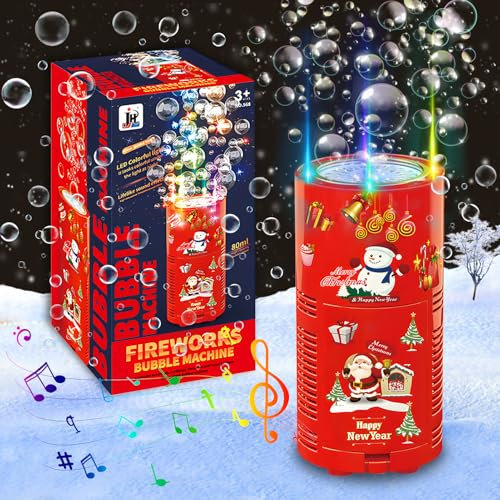 Feuerwerk Seifenblasenmaschine,Automatischer Feuerwerk Seifenblasenherstelle mit Seifenblasenlösung/Licht/EIN Selbstklebender Weihnachtsaufkleber,für Geburtstag, Weihnachten,Zeremonie, Party