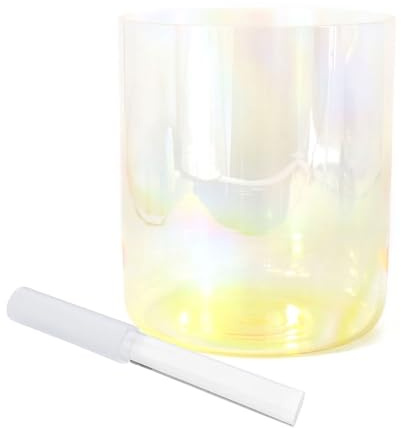 Klangschalen-Set aus klarem Kristall, 17,8 cm, E-Note, Klangschale für Yoga, Meditation, Klangheilung, inklusive Quarz-Stürmer und O-Ring, kosmisches Licht, Alchemie, Vibration, 440 Hz Frequenz