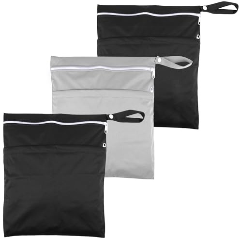 Zocipro 3 Stück Nasstasche, 30 x 36 cm Wetbag Kindergarte Schwimmsachen wasserdichte Wet Bag mit Reißverschluss, Schmutzige Kleidung Tasche Organiser für Badeanzüge, Strandtuch, Sportkleidung