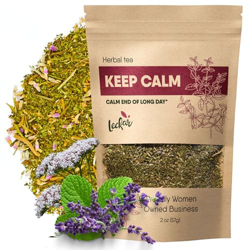 Keep Calm Valerian Root, Lavender, Peppermint Herbal Tea Loose Leaf Relaxing Wellness Blend Caffeine-Free | Daily stress support & Enhanced sleep quality Helps you ease into sleep naturally