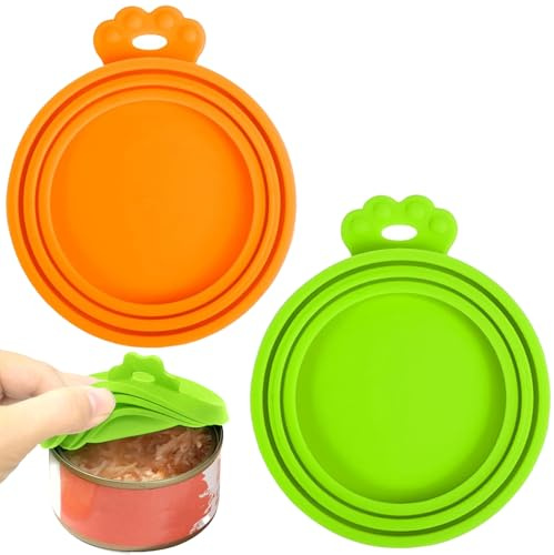2 Packs Can Lids for Tins Silicone Pet Can Lids, Dog Cat Food Can Covers, Universal Size Can Toppers, 1 fit 3 Standard Size Food Cans BPA Free Dishwasher Safe Can Tops (orange and green)