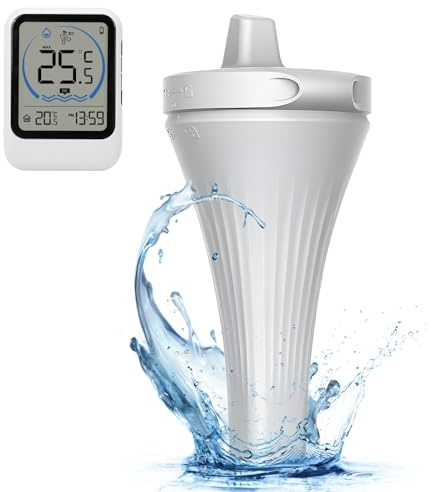 Roadtime Funk Poolthermometer,IP68 Wasserdicht Schwimmend Thermometer mit Indoor Temperatur Monitor,Wireless Digital Pool Thermometer für 60m Reichweite