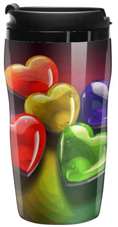 Stanley-Kaffeetasse mit Deckel, 340 ml, Kunststoffbecher, versiegelter Trinkdeckel, Wasserbecher, Teetasse, Regenbogenfarbene Herzen, bedruckte Tassen, passt in Auto-Becherhalter