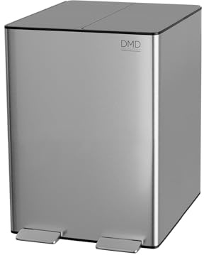DMD Collective - 30L Double Kitchen Bin, Recycling Bins for Kitchen, Silver