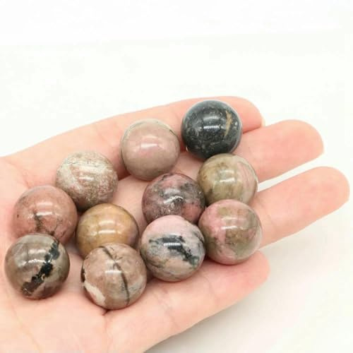 Mini bolas redondas de cristal de 16 mm, piedra natural, curación Reiki, cuarzo, amatista, obsidiana, mineral, espécimen, globo, decoración del hogar, rodonita rosa y negra, 5 unidades