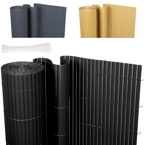 Ribelli® PVC Sichtschutzmatte, Sichtschutzzaun ohne Bohren, Sichtschutz Zaun mit Kabelbindern, Windschutz Wetterfest für Garten, Balkon und Terrasse (90 x 300 cm, Schwarz)