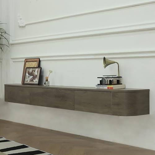 XDXINY Schwebender TV-Schrank mit Schubladen, TV-Konsole mit integriertem Kabelmanagement, Multimedia-TV-Konsole, Massivholz-TV-Schrank mit Stauraum (montagefrei) (Nussbaum, 200CM/78.7IN)