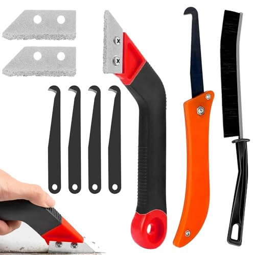 9 PCS Grout Removal Tool, Tile Grout Remover with 6 PCS Extra Replacement Accessories, Tile Grout Hand Saw Angled Grout for Tile Cleaning, Grouting Tool Efficient Removal
