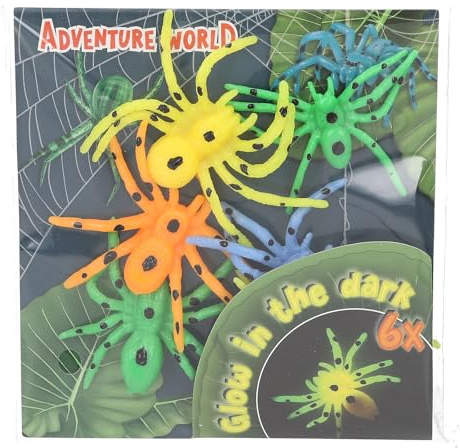 Depesche 13347 Dino World - Glow in the Dark Spinnen, in Neon-Farben, 6 Stück, Plastik-Spinnen die im Dunklen leuchten
