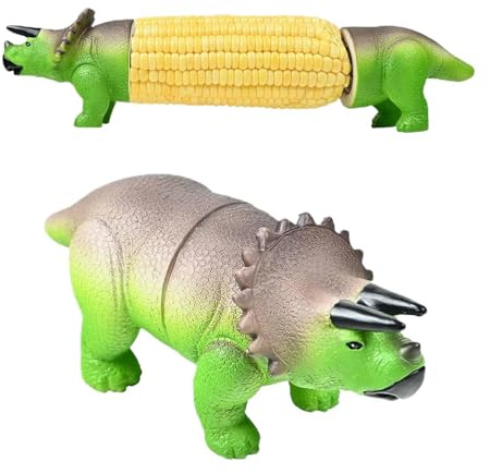 Dinosaur Corn Cob Holders | Stainless Steel Reusable Corn On The Cob Holders | Unique Cute Dino Cob Holder with Secure Prongs | Easy to Clean, for BBQs, Picnics & Family Dinners (A)
