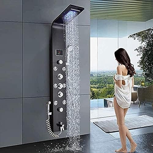 LED Shower Panel Shower Set Shower Mixer 6 Functions Temperature Display with Waterfall Shower Head Body Massage Shower and Tub Spout for Bathroom,Shower Faucet Set
