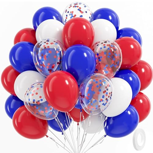 Koboko 50 Stk Luftballons Blau Rot Weiß Set, 12 Zoll/30cm Rote Blaue Luftballons Girlande, Rot Blau Konfetti Ballons Geburtstag, Blau Helium Ballons, Weiß Rote Ballon für Babyparty Karneval Party Deko