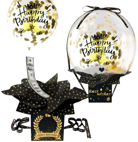 OUDQFCJ DIY Scatola Sorpresa per Regali in Denaro Compleanno, Confezione Regalo con Palloncino Pull Up, Confezione per Famiglia, Bambini, Amici