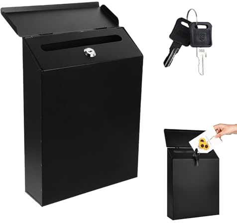Boîte aux Lettres, 29 x 22 x 6,5 cm Boîte aux Lettres Rétro en Fer avec Serrure et 2 Clés, Box aux Lettre Murale en Fer, Box aux Lettre Décorative Extérieure, pour Les Journaux(Noir)