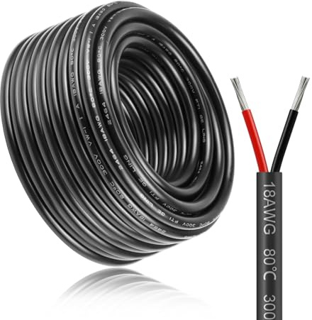 Cable eléctrico de 18 AWG 2 x 0,75 mm², 20 m, cable de baja tensión de cobre estañado, 300 V, 5 V/12 V/24 V, flexible y resistente a alta temperatura, cable de alimentación de 2 conductores para LED