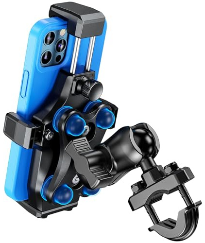 VAZESWIN Motorcycle Phone Mount [Vibration Dampener] [High-Speed Secure Lock] Anti-Shake Motorcycle Cellphone Holder, Bike Phone Mount with Short Arm for 0.5-1.26 Handlebar, 4.7-7.2 Smartphone