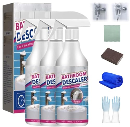 Bathroom Descaler,Bathroom Descaler Schaum,Kalkentferner Dusche Stark,Multipurpose Bathroom Descaler Foam,Badreiniger Extra Stark Putzmittel für Glas Kanalisation Toiletten Badezimmer,Glas,Was (3)