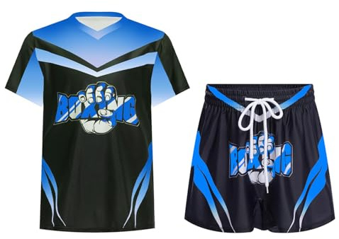 Oyolan Barn pojke boxningsshorts och T-shirt boxningsset Muay Thai MMA kickboxning 5–16 år, B ljusblå, 7-8 år