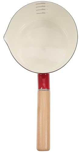 Toyvian Emaille Milchtopf 1000ml mit Langem Holzgriff Hitzebeständig und Antihaftbeschichtet zum Erwärmen von Milch und Schmelzen von Butter Rot