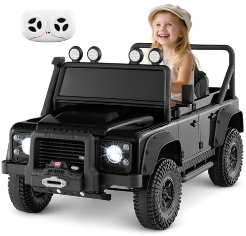 COSTWAY 12V Elbil för Barn – Elektrisk Bil med Fjärrkontroll, LED-Strålkastare, Tuta, Musik, USB & MP3 – Svart Land Rover Stil för Pojkar och Flickor 3–8 år
