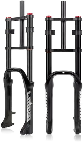 LHHL 4.0 Fatbike-Federgabel 20 Zoll 180mm Federweg Doppelschulter Mountainbike Gabel Schnellspanner 9mm Fat Bicycle Fork 1-1/8 Scheibenbremse Einstellbare Zugstufe for MTB Schnee Strand