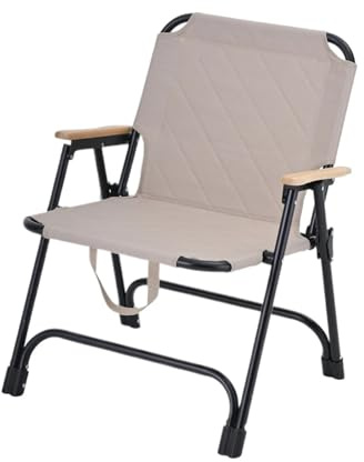 OPIGJUFD Klappbarer Regiestuhl Leichter Metallstahl-Outdoor Faltbarer Angelstrandstuhl, der kampierenden Regiestuhl zusammenfaltet(Beige)
